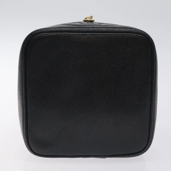 CHANEL COCO Mark Vanity Pouch Grained Calf Skin Black Gold CC Auth 130251 - Picture 8 of 16